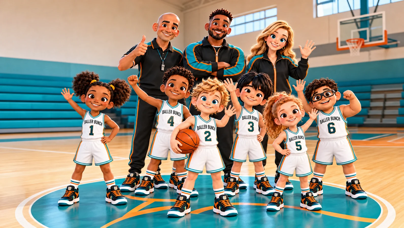 The Baller Bunch on the basketball court